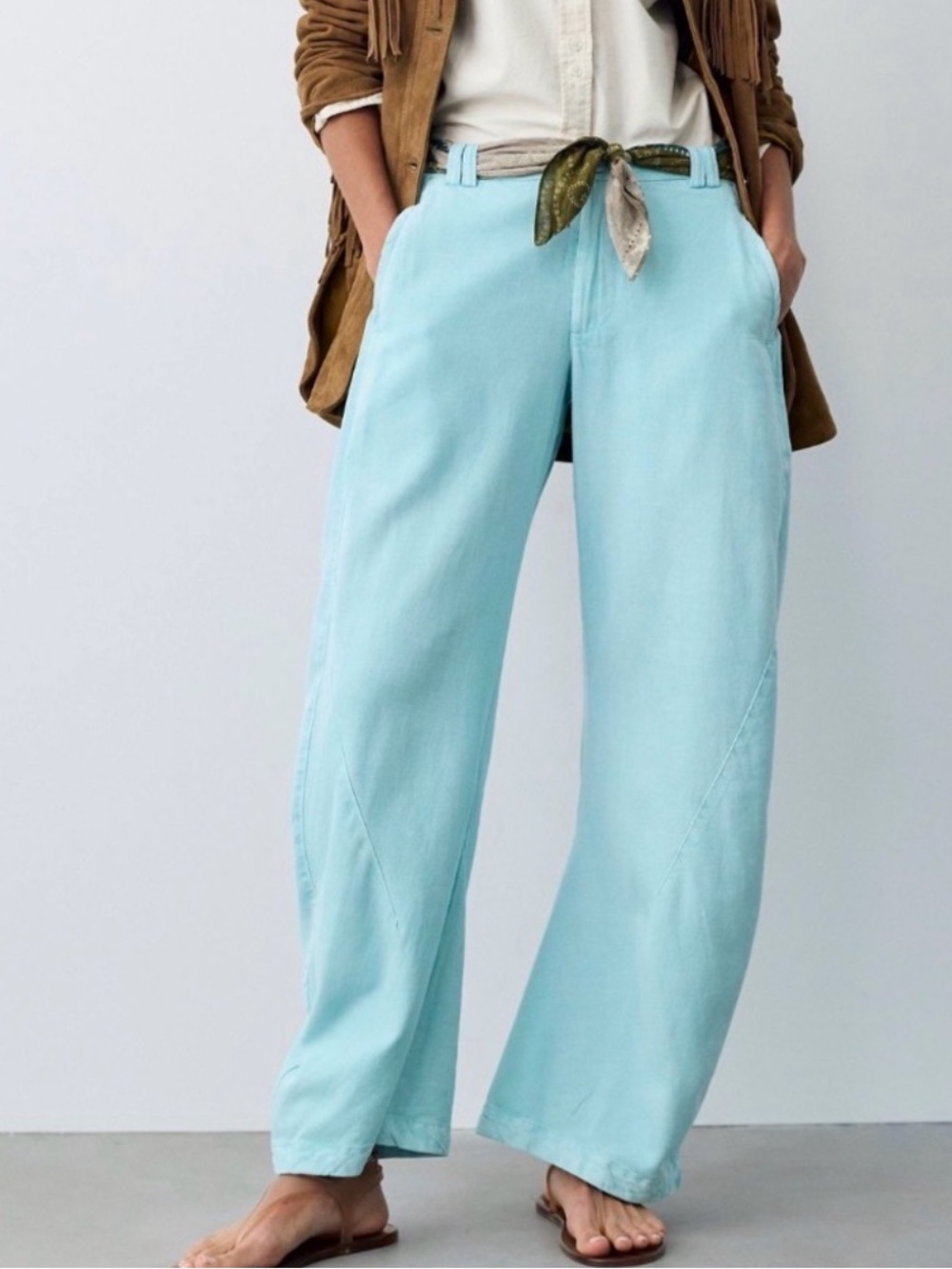 Free People Spotlight Washed Barrel Chino Trouser Pants Blue Glow New w/ Flaw